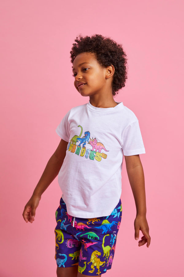 Kids White Vibrant Dino T-Shirt