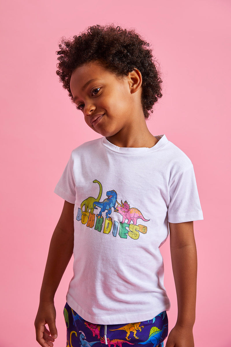 Kids White Vibrant Dino T-Shirt